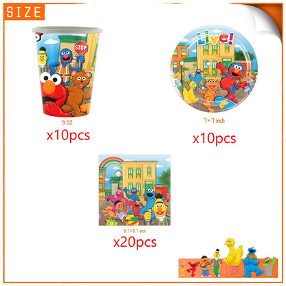 Sesame Streeted Balloons Cartoon Theme Happy Birthday Banner Party Decoration Disposable Tableware Background Cake Topper Ballon