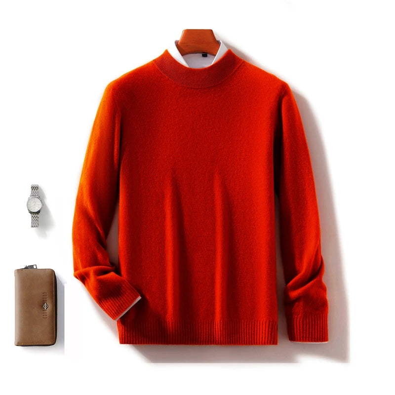 Fall/Winter New Wool Pullover Sweater Cashmere Shirt Men's Semi-high Neck Long Sleeve Loose Knitted Bottom Shirt