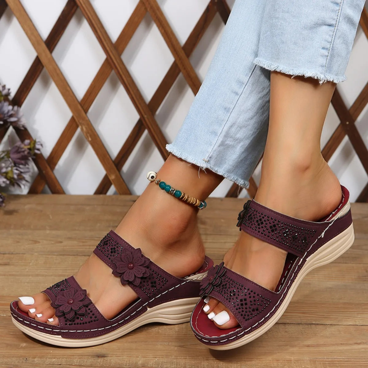 Women's Pull-On Wedge Sandals | PU Upper, Rubber Outsole | Casual Warm-Weather Wear