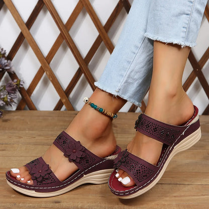 Women's Pull-On Wedge Sandals | PU Upper, Rubber Outsole | Casual Warm-Weather Wear