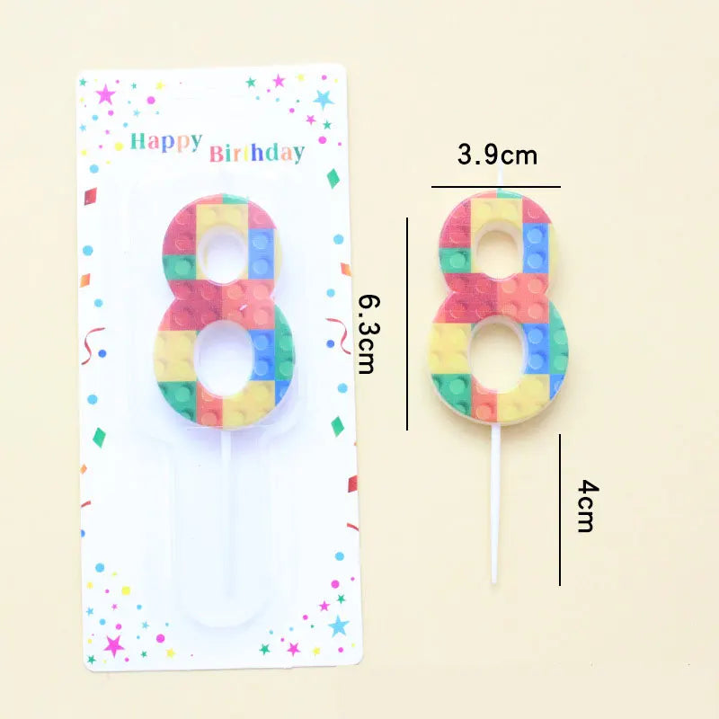 New Building Block Print Number Birthday Candle 0‑9 Digital Cake Topper Block Theme Colorful Cake Decor Birthday Party Supplies