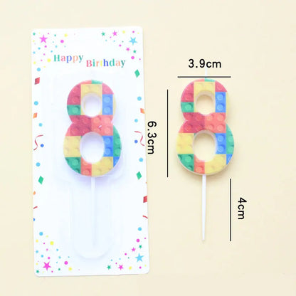 New Building Block Print Number Birthday Candle 0‑9 Digital Cake Topper Block Theme Colorful Cake Decor Birthday Party Supplies
