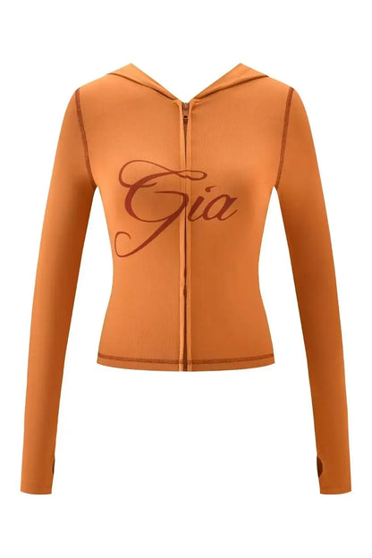Gia Straight Shoulder Slim Letter Print Slim Hooded Zipper Short Jacket Sports Casual Pants Set