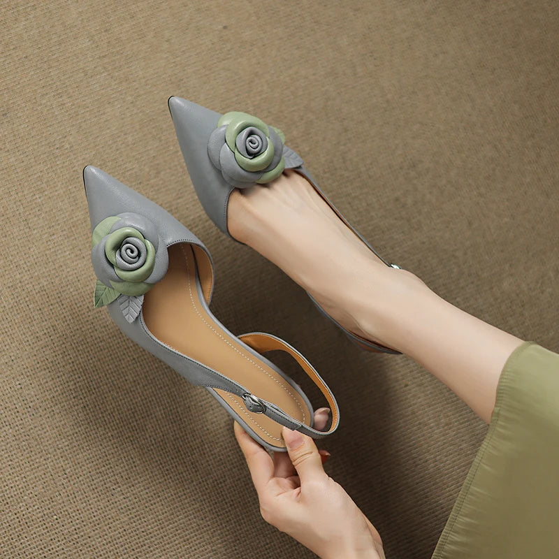 Elegant Woman Sandals High Heel Genuine Leather Pointed Toe Footwear 2025 Summer Slingback Fashion Dress Ladies Women Shoes
