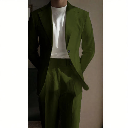 Chic Linen Men Suits 2 Piece Summer Single Breasted Notch Lapel Suit High Quality Wedding Casual Office Party Prom Costume Homme