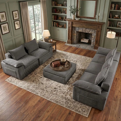 2Pcs Cloud Sectional Couch Sets, Convertible Modular Sofa. Grey | Boneless Couch, Deep Seat, Widened Armrests,, Customized