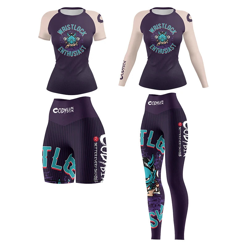 2025 Cody Lunidn Fashion Cartoon Printing Clothes for Women MMA Fighting Running Sports Rash Guard Wear Resistant 4-Piece Sets