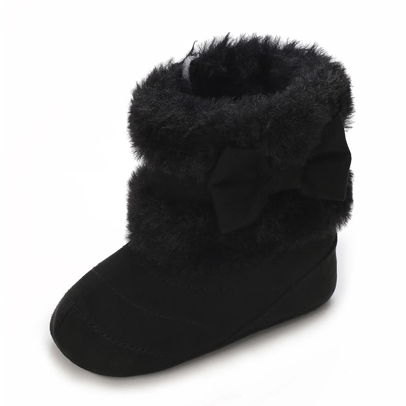 0-18M baby shoes Girls winter plush comfort snow boots cute bow cotton shoes baby soft soled non-slip toddler shoes