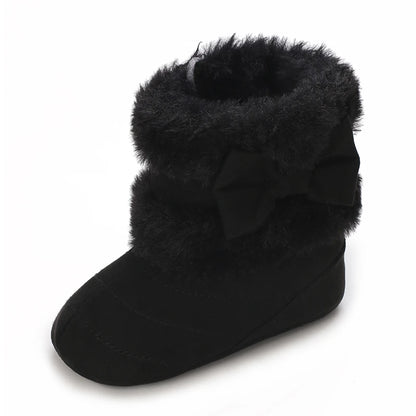 0-18M baby shoes Girls winter plush comfort snow boots cute bow cotton shoes baby soft soled non-slip toddler shoes
