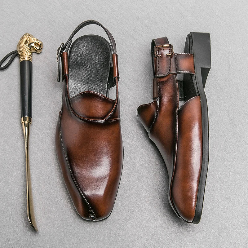 Hollow Out Dress Party Sandals Fashion Leather Summer Shoes Men Leisure Formal Flats Business Footwear Men's Wedding Sandals