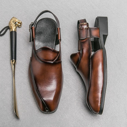 Hollow Out Dress Party Sandals Fashion Leather Summer Shoes Men Leisure Formal Flats Business Footwear Men's Wedding Sandals