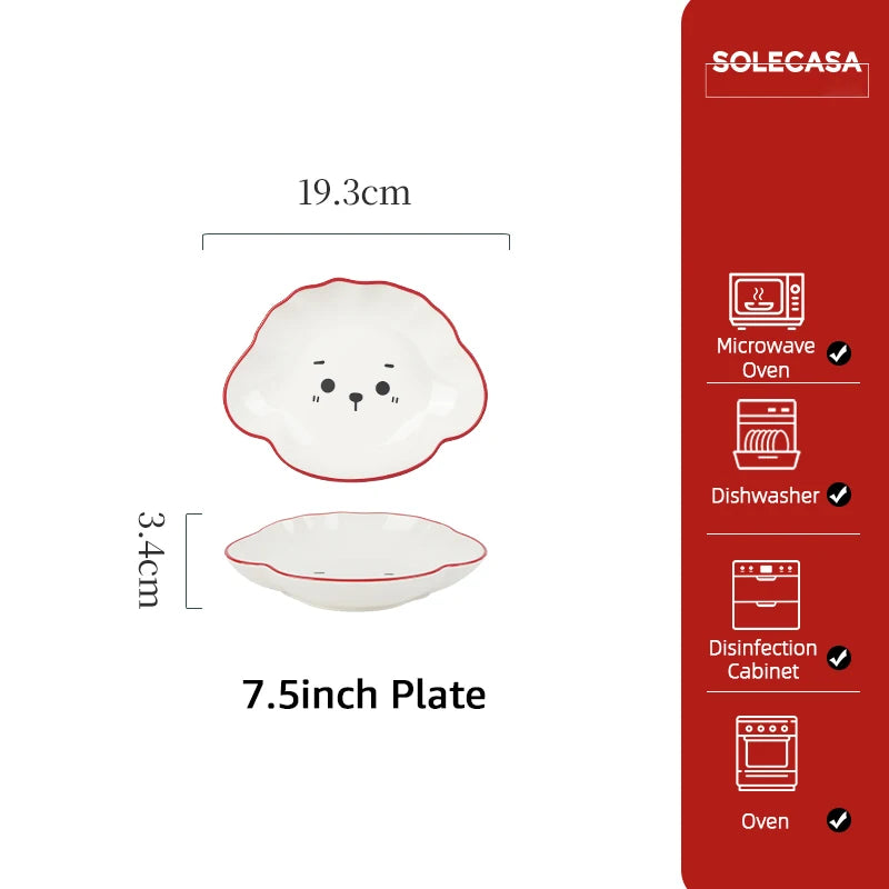 SHUNXIANG Tomato Puppy Ceramic Tableware Set Cute Cartoon Print Plates Soup Bowl Salad Pasta Microwave Safe Kitchen Dinnerware