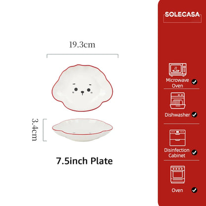 SHUNXIANG Tomato Puppy Ceramic Tableware Set Cute Cartoon Print Plates Soup Bowl Salad Pasta Microwave Safe Kitchen Dinnerware