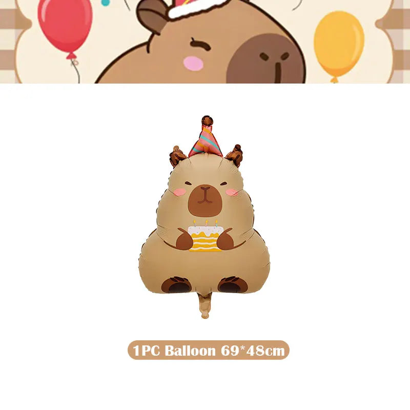 Capybara Decoration Birthday Party Favors Tableware Set Cup Plate Balloons Gift Bags Happy Banner Cake Topper Supplies for Girls