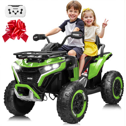 24V Ride on Car, Kids ATV XL Four Wheeler W/EVA Tires, 19-Inch Leather 2 Seater, 800W Motors, Remote Control, Knee Pads, Flower, 24 Volt Ride on Toys Quad for Big Kids