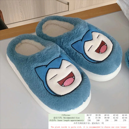 Popular anime Pokemon Pikachu Eevee Couple Cotton Slippers Winter Cute Cartoon Men Women Shoes with Velvet Insulation Anti slip
