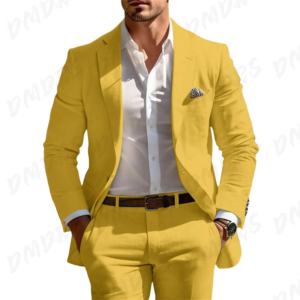 Classic Summer Men's Suit 2PCS For Wedding Formal Solid Suit Including Jacket Pants For Party Classic Occasion Clothing