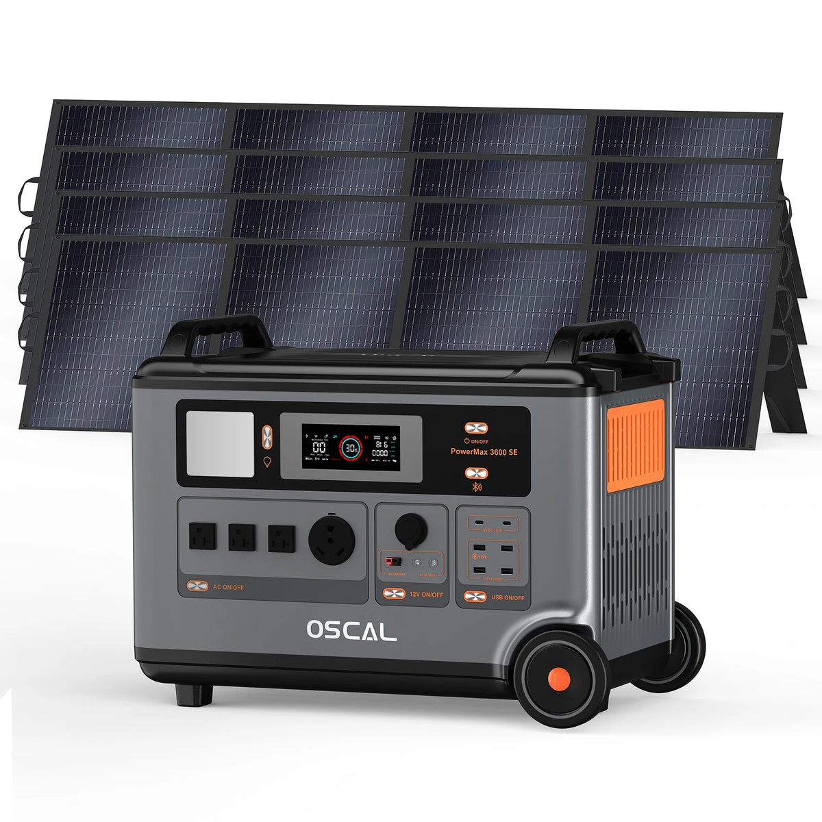 OSCAL PowerMax 3600SE Portable Power Station With 200W Solar Panel, 3600Wh LiFePO4 Battery, Solar Generator optional 200W Solar Panel, 3600W (Surge 7200W) Fast charging Home Backup Battery, Power Supply for Camping, RV