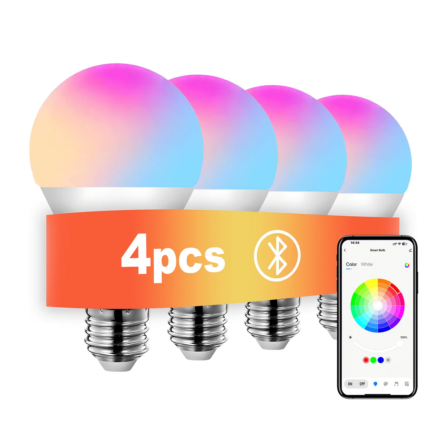 4pcs, Smart Bulbs, Smart Light Bulbs RGBCW LED Color Changing BuIbs Smart Home Devices With Dimmable Music Sync, Led Lights For Bedroom Wireless Light Bulbs With App Control, Suitable For Scenarios Such As Bedrooms And Living