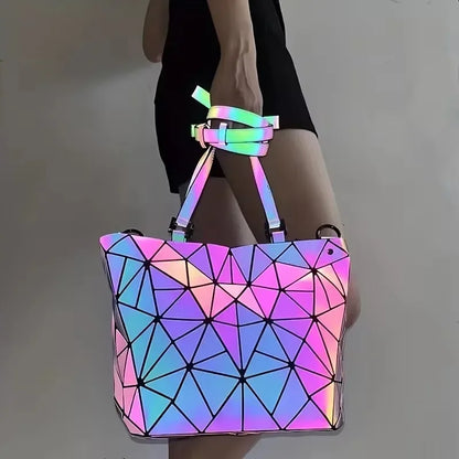 1pcs 2pcs 3pcs Women's Fashion Messenger Bags Laser Luminous Rhombus Folding Shoulder Bag Cool Tote + Rectangle Zipper Wallet