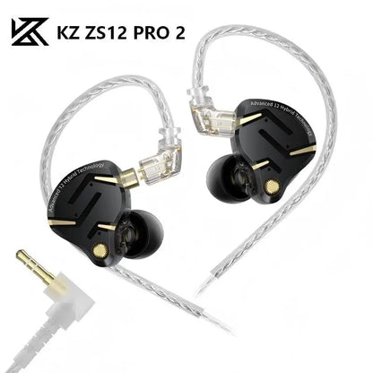 KZ ZS12 Pro 2 Flagship-Grade HiFi IEM Earphones Ultra-Linear 1DD+5BA Hybrid Driver Clarity Sound Wired Headphones Detachable Cable Ergonomic Gaming Earbuds