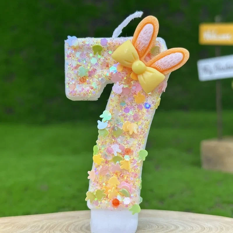 Digital Birthday Candles Cake Party Decoration Birthday Wax DIY Cute Ear Gift Bow Yellow Boy and Girl Number Cute