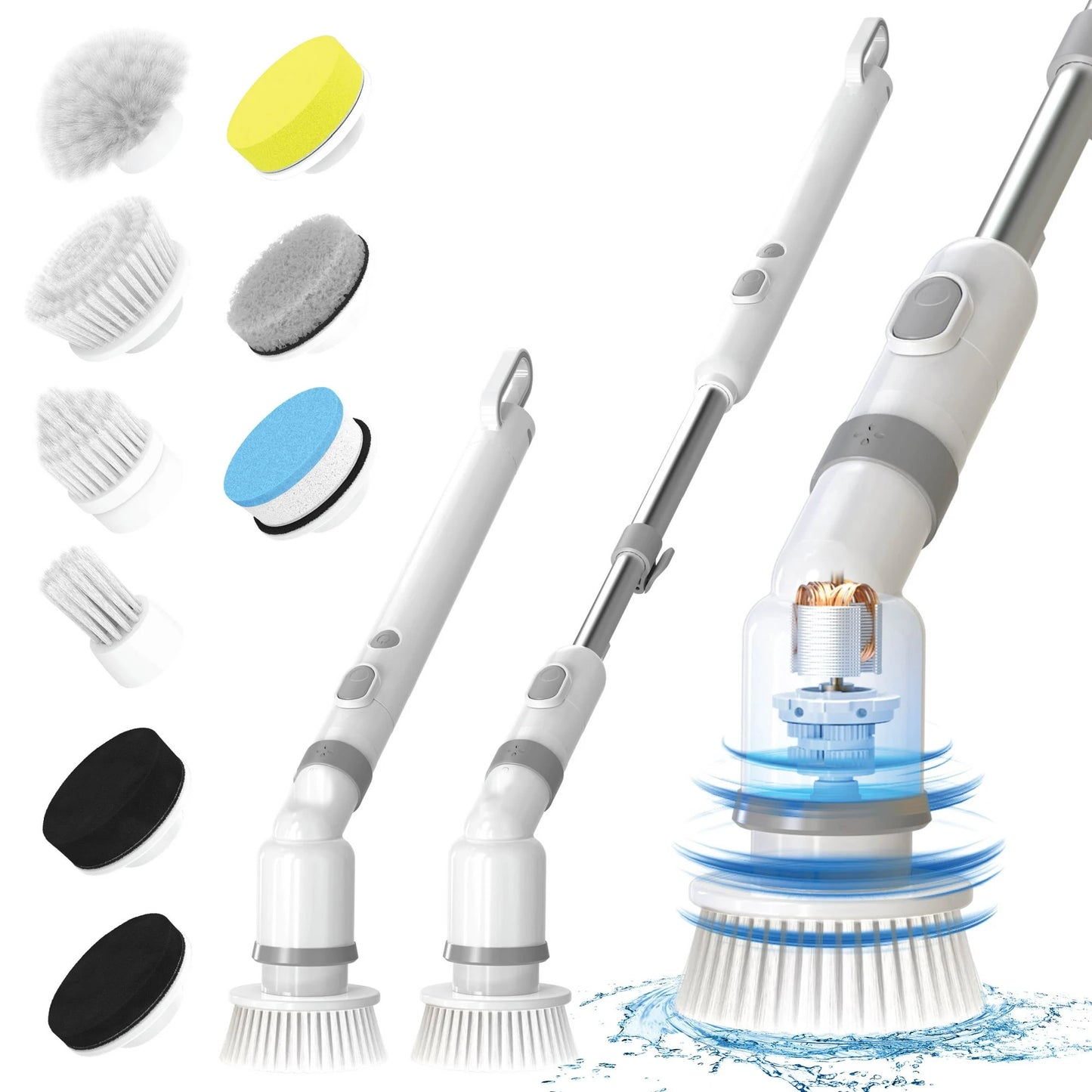 Electric Spin Scrubber Cordless Cleaner 9 Brush Heads Adjustable Handle 2 Speed USB-C Rechargeable IPX7 Waterproof for Bathroom
