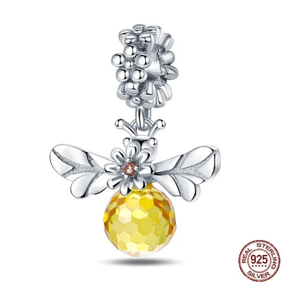 925 Sterling Silver Fashion Bee Honey Jar Sunflower Autumn Series