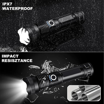 High Power Rechargeable LED Tactical Flashlight  Aluminum Alloy Telescopic Zoom Torch Lamp for Outdoor Camping Fishing