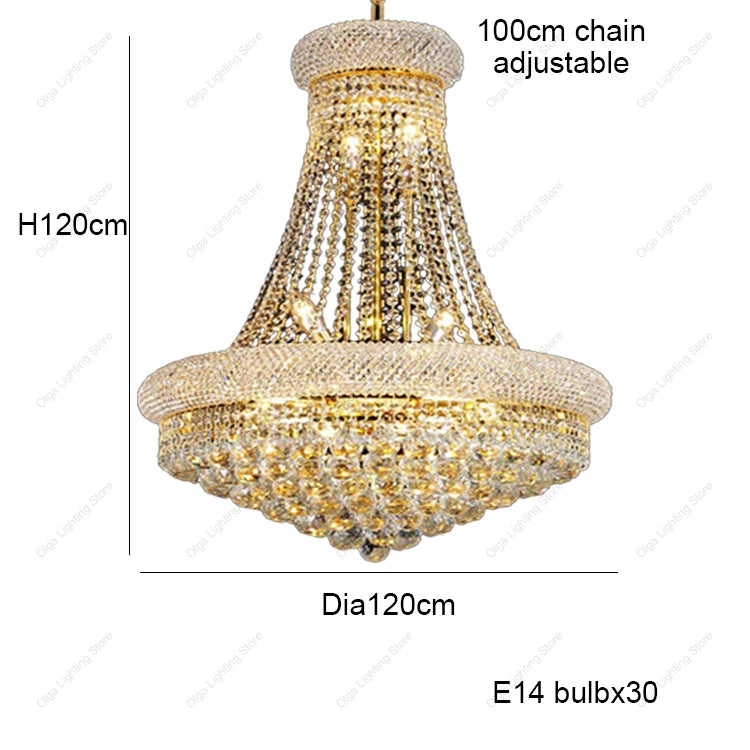 Gold Luxury Crystal Chandelier Lights 3000K 4000K Dimmable Chandeliers, Home Decor Hanging Lamps for Villa Duplex High-ceiling