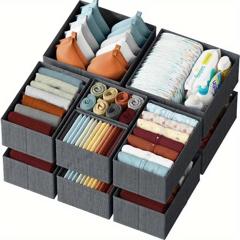 Foldable 6/12pcs Underwear Organizer Set • Hard Storage Boxes for Bra Socks • Drawer/Closet Clothes Organizers