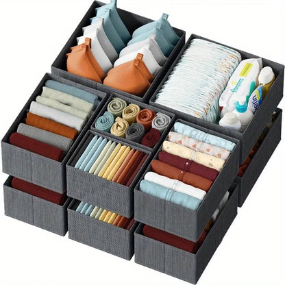 Foldable 6/12pcs Underwear Organizer Set • Hard Storage Boxes for Bra Socks • Drawer/Closet Clothes Organizers