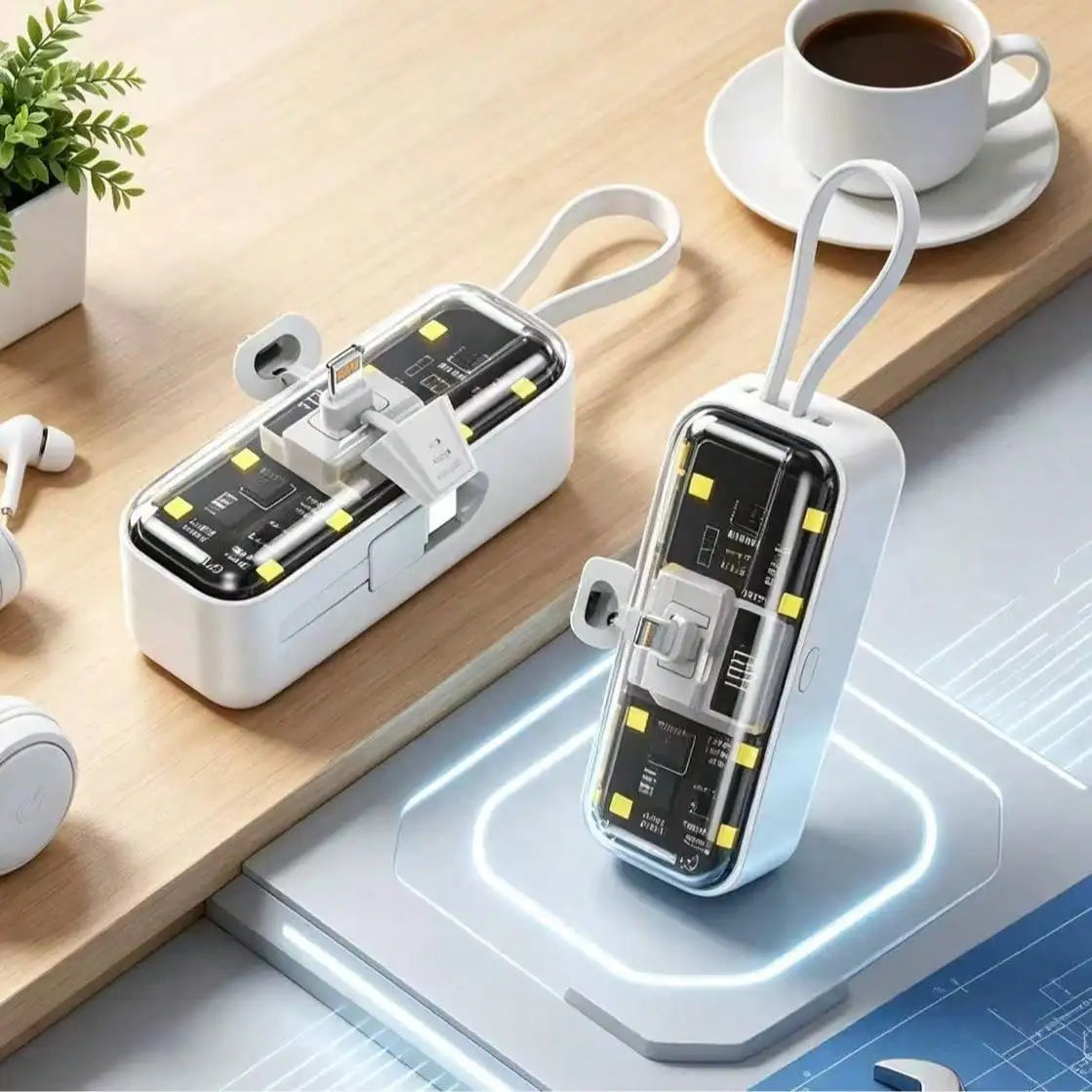 Mini 5000mAh Power Bank, 22.5W Fast-Charging Phone Charger, Built-In Charging Plug And Output Cable, LCD Smart Display, Plug Compatible With IPhone 14/13/12/11/10