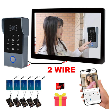 Tuya Wifi Smart Home Video Door Phone Video intercom 1080P 10inch Touch Monitor 2-Wires Doorbell Door Camera Security System