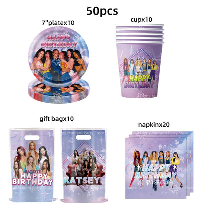 Kpop Katseye Party Decoration Tableware Tablecloth Cup Plate Napkin Sticker Bags Balloons Baby Shower Kpop Party Favors Supplies