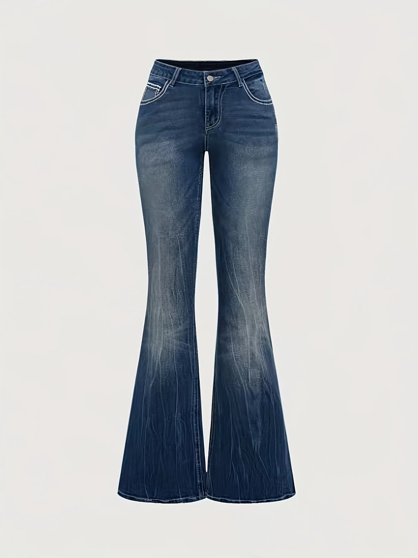 Jeans Flare Pants Women Vintage Boot Cut Embroidery Pockets Rhinestone Washed Female Distressed Denims Trousers Streetwear