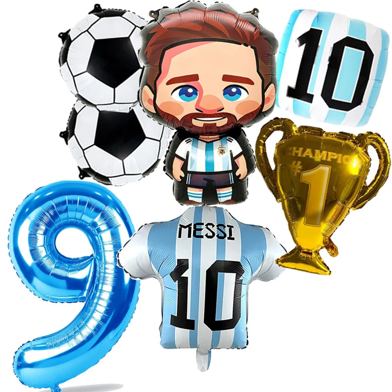 7pcs Messi Football Foil Globos Balloons Trophy Soccer Balloons Boy Birthday Party Decorations Sports Party Supplies Baby Shower