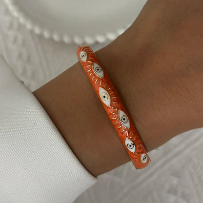 Elegant Enamel Dropped Glaze Flower Texture Bracelet For Women Retro Gold Plated Evil Eye Floral Zircon Bangle Party Jewelry