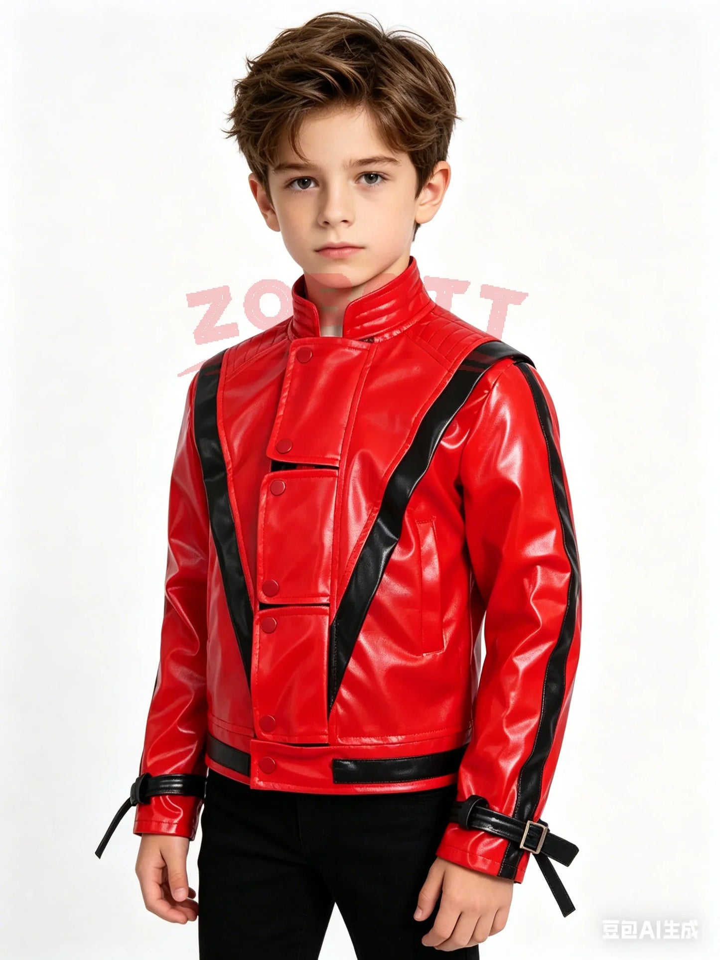 Costumes Zembie Cosplay Red Leather Jacket Michael Jackson Thriller Night Outwear Kids Halloween Rock Stage Performa