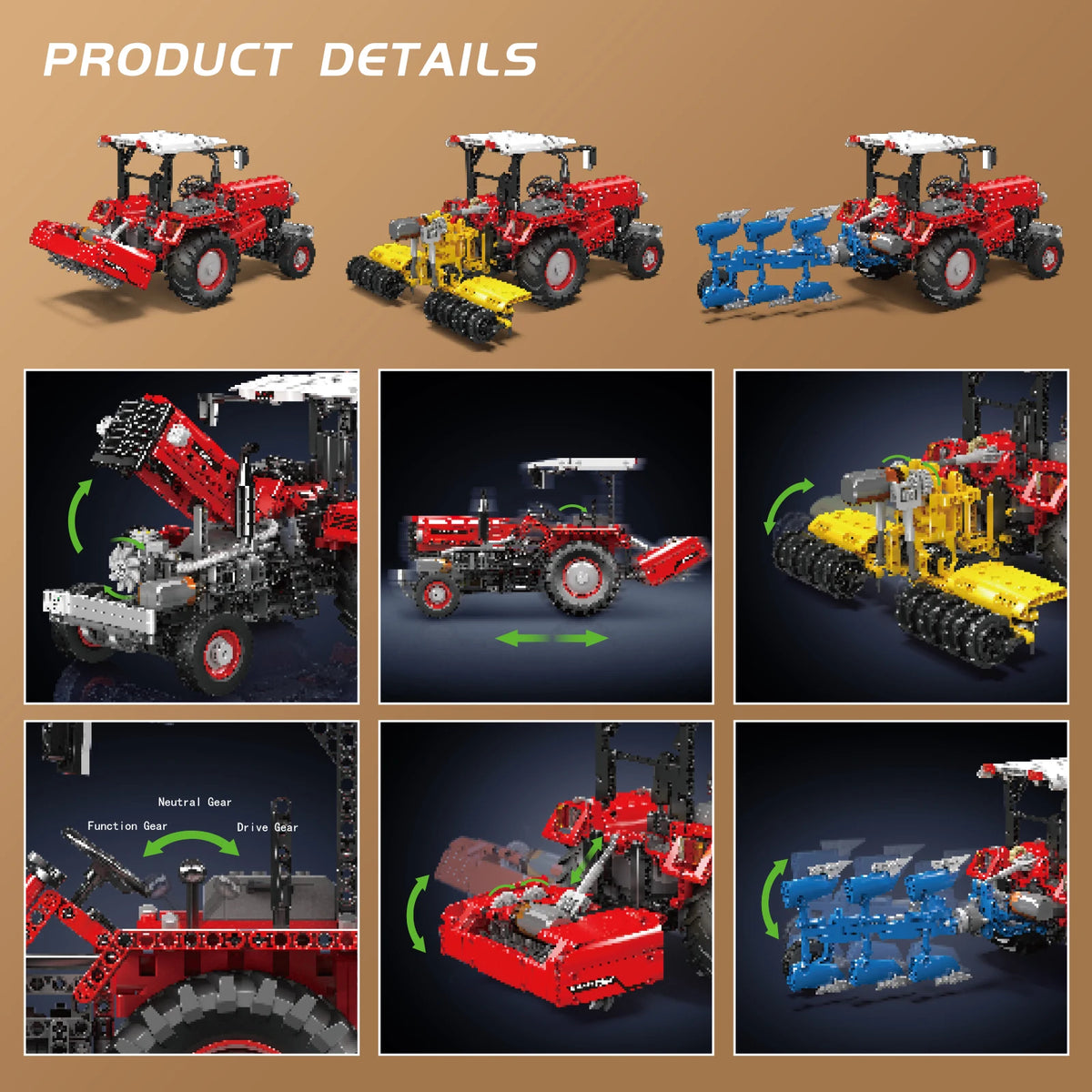 Mould King 17064 Farm Tractor Building-Blocks Set, RC High-Tech Tractor with 6 Motors Farming Vehicles Kids Truck Gift (1857PCS)
