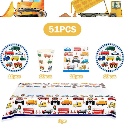 Happy Construction Birthday Party Decorations Set Plates Cup Tablecloth Gift Bags Banner Stickers Cake Decoration Party Supplies