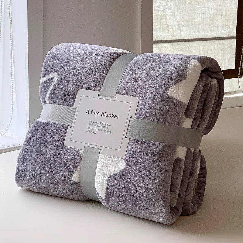 Thick Thow Blanket Geometic Style Reactive Printed Flannel Fleece Blanket for Beds Single/Queen/King Plush Plaids Sofa Plaid Bed