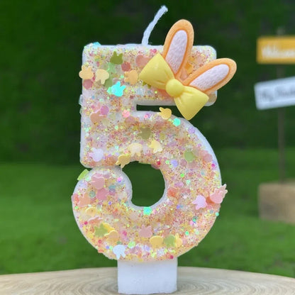 Digital Birthday Candles Cake Party Decoration Birthday Wax DIY Cute Ear Gift Bow Yellow Boy and Girl Number Cute