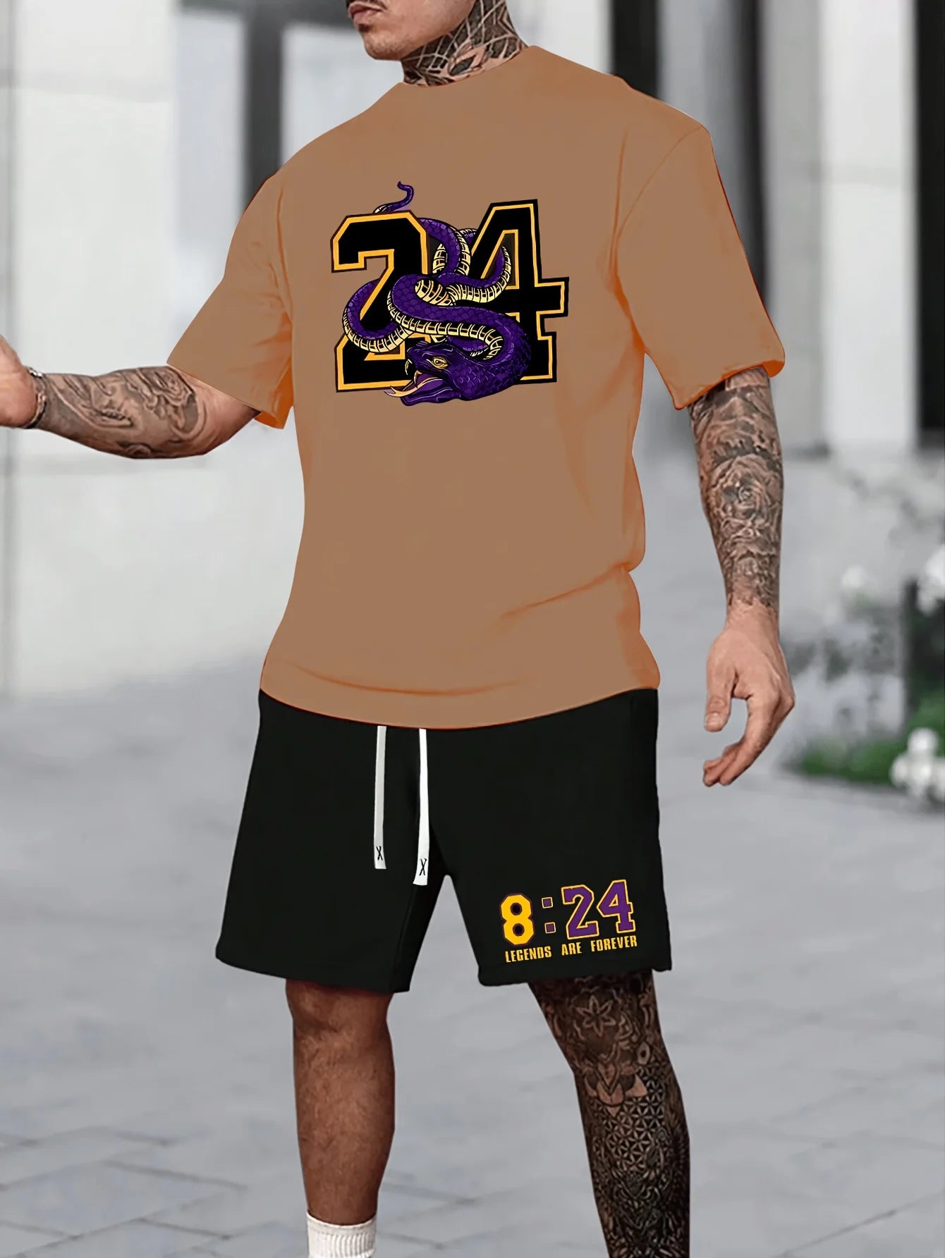 Summer Men's Chicago-Themed Relaxed Set Size 32 Printed T-Shirt and Shorts Set Adult Sports Casual Plus Size Two-Piece Set