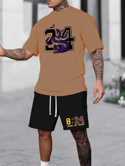 Summer Men's Chicago-Themed Relaxed Set Size 32 Printed T-Shirt and Shorts Set Adult Sports Casual Plus Size Two-Piece Set