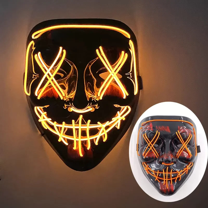 Wireless LED Neon Purge Mask & Fiber Optic Gloves, Scary Glow In Dark Mask for Halloween Carnival Cosplay Bar Birthday Party