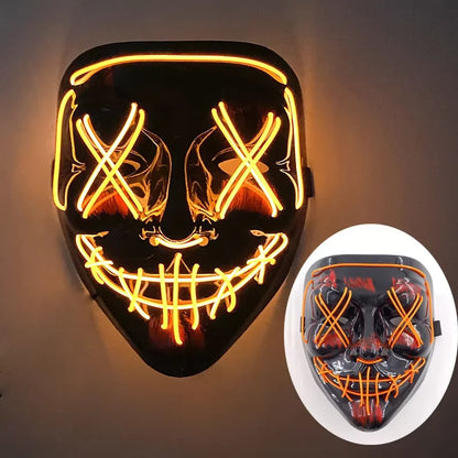 Wireless LED Neon Purge Mask & Fiber Optic Gloves, Scary Glow In Dark Mask for Halloween Carnival Cosplay Bar Birthday Party
