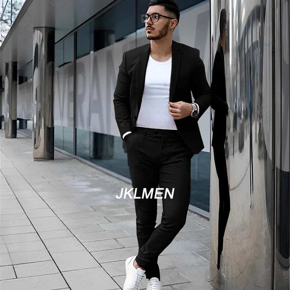 Gray Men's Suit 2 Piece Suit Summer Casual Jacket Pants Formal Wedding Tuxedo Groom Clothes Custom Color Blazer XS-5XL