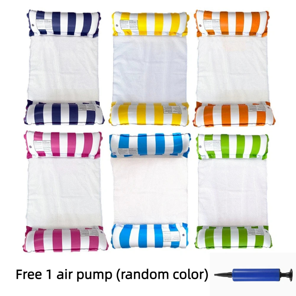 Inflatable Foldable Floating Row Swimming Pool Party Water Hammock Air Mattresses Pvc Stripe Water Floating Inflatable Mat