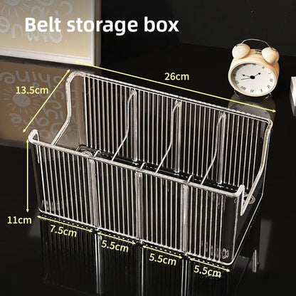 Belt Organizer Box 5 Grids Belt Storage Rack for Closet and Drawer Save Space Tie and Belt Plastic Display Case for Men Women